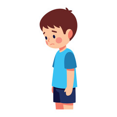 Little Boy's Sadness: The illustration vividly portrays a solitary little boy, his posture and countenance reflecting a profound sadness and emotional depth, a visual poem of childhood vulnerability.