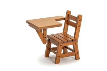 Fototapeta premium Charming wooden child's desk and chair set perfect for early learning and creative play in a bright, clean studio setting