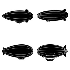Fototapeta premium Four vintage airships in black silhouette against a white background in a symmetrical arrangement