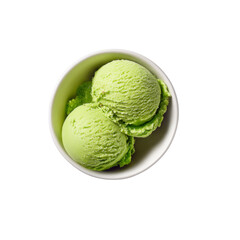 Two Scoops of Refreshing Pistachio Ice Cream in a White Bowl