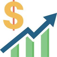 Vector art of financial growth chart with upward arrow and dollar sign, symbolizing economic progress and investment success