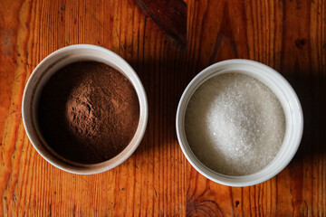 Cocoa and sugar in a small dish
