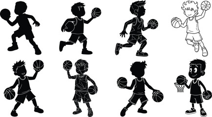 Kids playing basketball, children dribbling ball, basketball game, youth sports, active kids, team play, basketball practice, outdoor activity