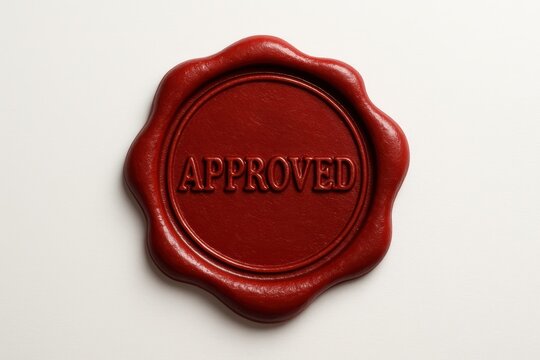 Official Seal of Approval: A close-up shot of a classic wax seal featuring the word APPROVED, providing a visual symbol of endorsement.
