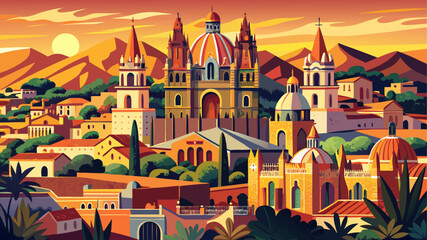 Obraz premium San Miguel de Allende, Mexico Ornate churches glow in warm hues, baroque facades line cobbled streets, and artistic energy thrives within a preserved colonial town steeped in elegance, color, and harm