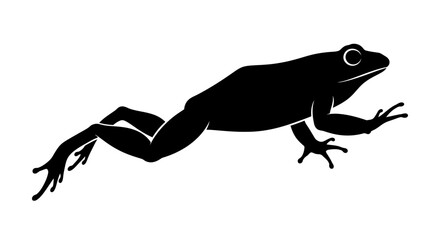 Black Silhouette of a Leaping Frog with Detailed Toes and Bulging Eyes.