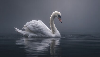 Fototapeta premium Elegant swan in tranquil water, misty background