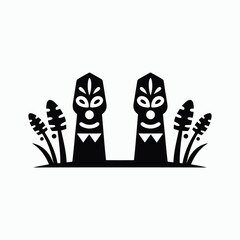 Tiki Totem Pole Tribal Mask Decorative Symbol Vector Illustration