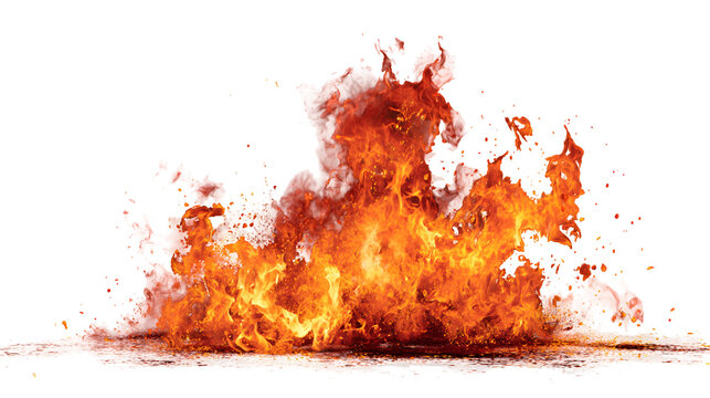 Fiery explosion intense flames burning bright hot fire