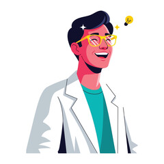 Eureka Moment: A smiling person with glasses experiencing a creative idea, the eureka moment is an instant and exciting burst of creativity and innovation in a simple illustration.