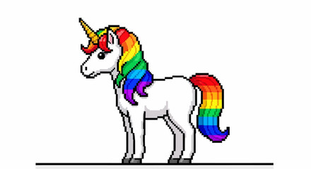Obraz premium A Colorful Unicorn A Whimsical Illustration of a Mythical Creature with a Rainbow Mane and Tail