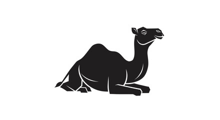 Resting Camel Silhouette - A Simple Black and White Illustration.