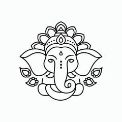 Lord Ganesha Hindu God Line Art Design Vector Illustration