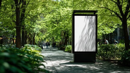 Blank Billboard In City Park Under Sunny Daylight