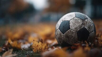 Soccer practice in crisp weather with colorful autumn leaves falling on the field
