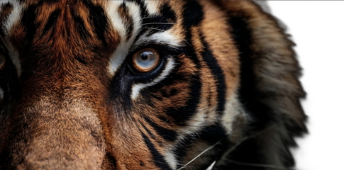 Closeup of the face and eyes of a majestic tiger captured in high resolution with detailed fur texture set against a dark background for contrast Highquality