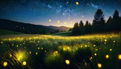 fireflies in a meadow witness the magical dance of fireflies illuminating the tall blades of grass in a mystical nighttime meadow an ethereal spectacle under a starlit sky