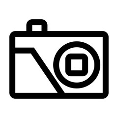 Obraz premium Camera icon with lens outline in black line style