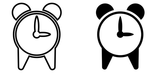 Alarm clock icons in black and outline style