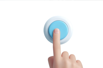 Closeup of a finger pressing a blue power button on a white background isolated Vector illustration with space for text or copy Hawkins home security system