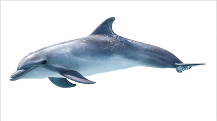 Fototapeta premium Beautiful realistic dolphin in the side view swimming through the air isolated against a white background Highresolution photography