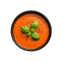 Delicious Homemade Carrot Soup in Black Bowl, Top View