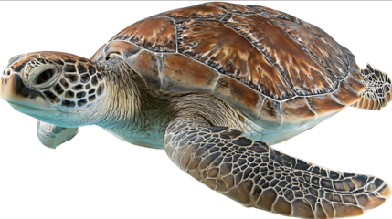 Sea turtle isolated on a white background detailed photograph PNG format