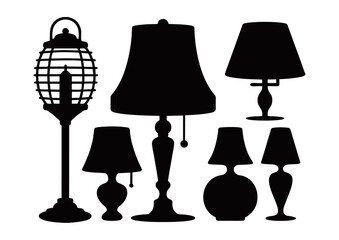 Vector Silhouette Set of Decorative Lamps in Minimal Design