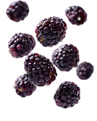 Juicy Blackberries Falling Dark Background