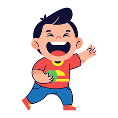 Playful kid : A joyful illustration of a young child mid-action, radiating pure glee as he engages in a fun activity with a ball. The vivid hues create a cheerful ambiance