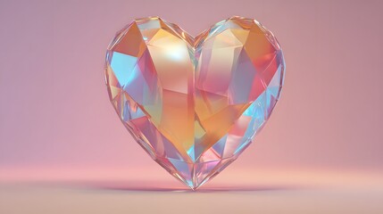 A vibrant, iridescent heart-shaped gem rests gracefully against a soft, pastel background.