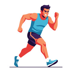 Energetic Runner in Action: A dynamic and determined man, clad in athletic gear, sprints forward with unwavering focus, a vivid depiction of speed, strength, and the pursuit of goals.