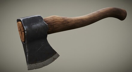 Steel Axe with Wooden Handle on Muted Background Still Life