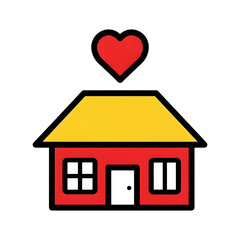 Simple flat style red and yellow house illustration with heart icon