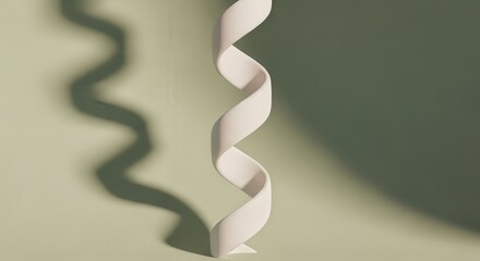 Abstract white spiral ribbon casting a dramatic shadow on textured background.