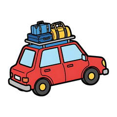 Naklejka premium Red car with luggage on rooftop illustration