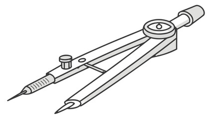 Illustration of a drafting compass tool with two pointed legs and adjustment knobs for drawing circles