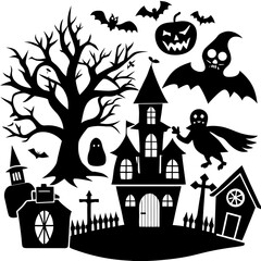 Set of Bats, Spiders, and Cobwebs – Halloween Vector Silhouettes