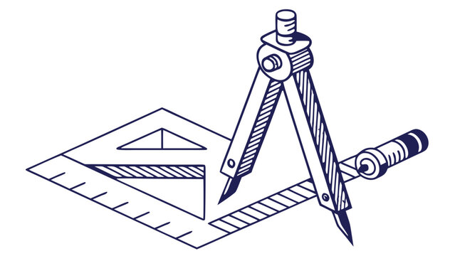 Illustration showing a drawing compass and a triangle ruler used for technical drawings and geometry work