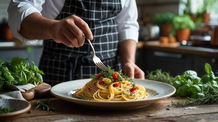 chef preparing pasta