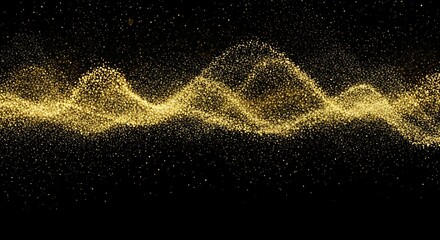Golden Particle Wave on Black Background - Technology Abstract.