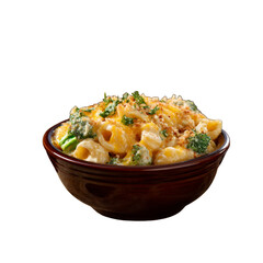 Creamy Mac and Cheese with Broccoli in Rustic Bowl