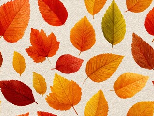 Obraz premium Colorful Autumn Leaves in Various Shapes on a Light Beige Background