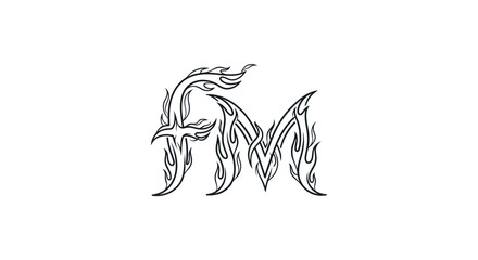 Fiery FM Monogram Design with Flame-Shaped Outlines.
