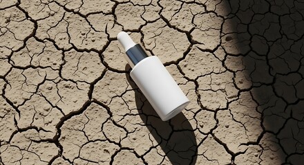 White Serum Bottle on Dry Cracked Earth Skincare Mockup