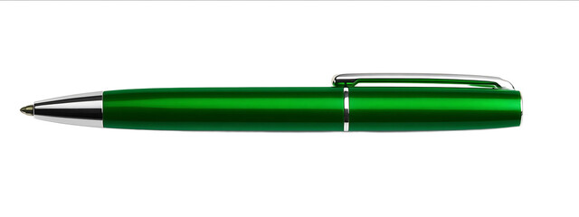 Photo of a green pen isolated on a white background with a clipping path Top view