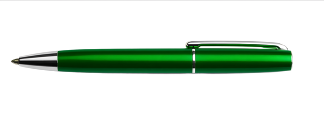 Photo of a green pen isolated on a white background with a clipping path Top view