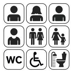  Collection of universal restroom and bathroom pictograms for public facilities and accessibility