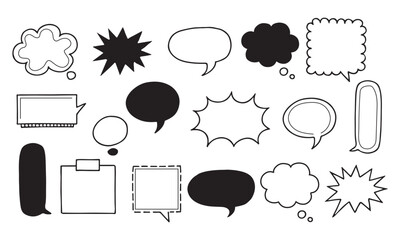 Hand-Drawn Speech and Thought Bubble Vector Icon Set for Comic and Dialogue Design. Vector Modern illustration