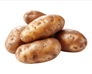 Photograph of potato tubers on a white background ultrarealistic photography